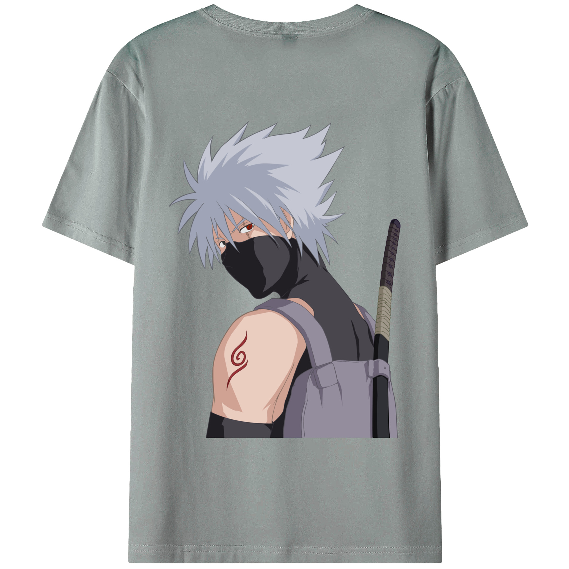 （画像用） NARUTO -ナルト- はたけ カカシ Hatake Kakashi 綿100％ メンズ半袖Tシャツ（バックプリント） 通気性